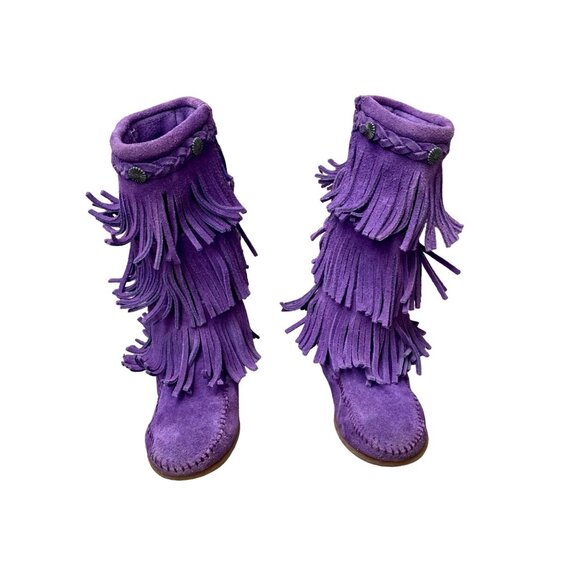 Minnetonka Other - MINNETONKA Purple Fringe Boots Girls 12 Toddler Girl Boho Hippy Moccasin Boot